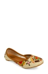 Fuchsia Embroidered Jutti Flat In Multi