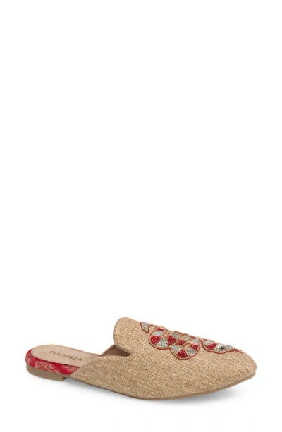 Fuchsia Embroidered Serpent Pointed Toe Mule In Sand