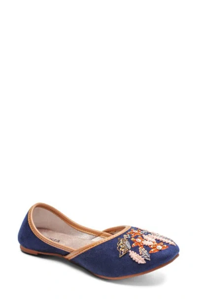 Fuchsia Paris Embroidered Jutti Flat In Navy Blue