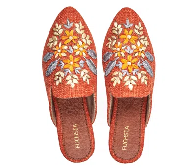 Fuchsia Shoes Women's Blossom Bliss Orange - Handmade Embroidered Canvas Mules By  - Pastel Green