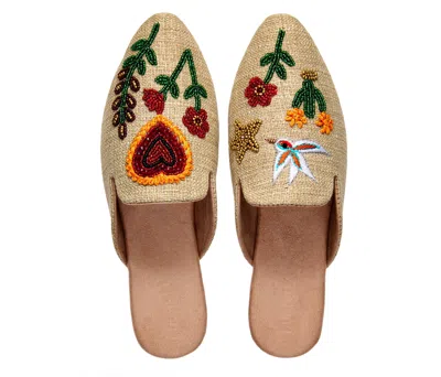 Fuchsia Shoes Women's Neutrals Jardin Jute - Vegan Handmade Artisanal Embroidered Jute Pointed Toe Mules By Fuchsi In Pink