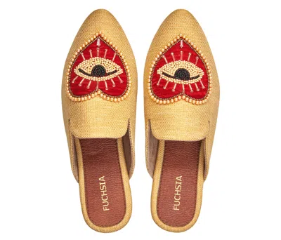 Fuchsia Shoes Women's Neutrals / Red Nazar Royale - Handmade Heart Patch With Beaded Eye Embroidered Jute Mules By
