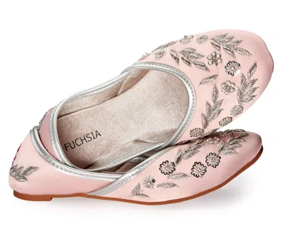 Fuchsia Shoes Women's Rose Gold Amira Rosegold - Handmade Floral Embroidered Satin Pointed Toe Flats By Fuchsia Sh
