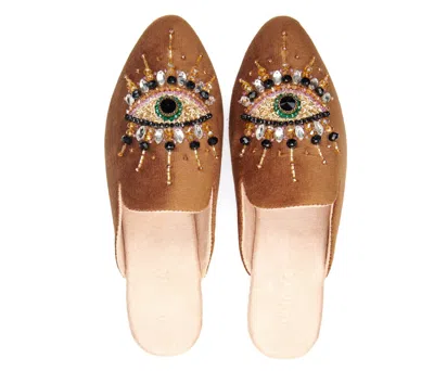 Fuchsia Shoes Women's The Good Eye - Vegan Handmade Crystal Embroidery Mules By  -brown