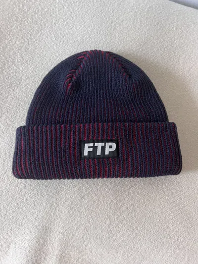 Pre-owned Fuck The Population Ftp 2 Tone Logo Beanie In Navy In Blue