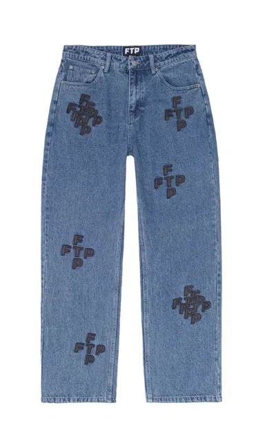 Pre-owned Fuck The Population Ftp Cross Logo Denim Jeans Indigo Size 32 In Blue