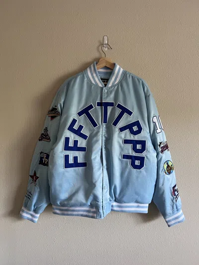 Pre-owned Fuck The Population Ftp League Varsity Jacket In Light Blue