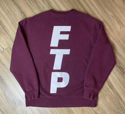 Pre-owned Fuck The Population Ftp Vertical Logo Crewneck In Burgandy