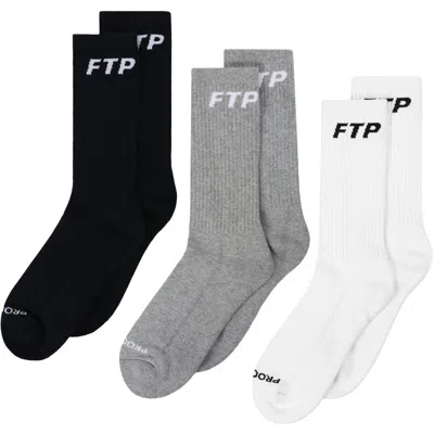 Pre-owned Fuck The Population X Hype Ftp + Pro Club 3 Pack Socks - White/gray/black In Black White Grey