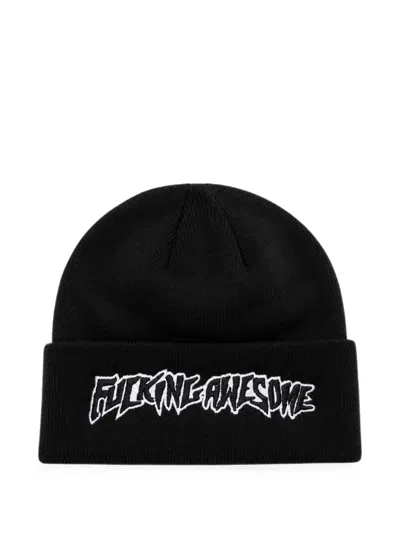 Fucking Awesome Stamp Cuff Embroidered Beanie Hat In Black