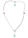Fuerte Mirror Silver Beaded Tassel Drop Necklace