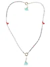 Fuerte Mirror Silver Beaded Tassel Drop Necklace In Silver