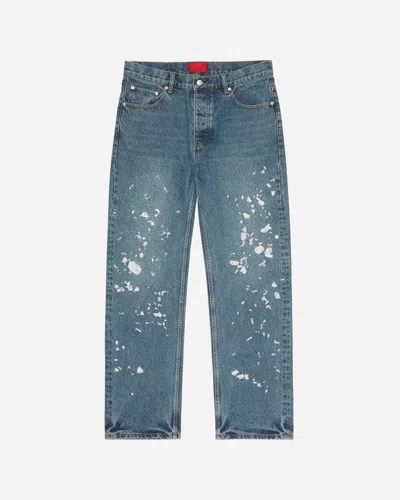Pre-owned Fugazi Chain Splatter Jeans Dark Washed Xl In Blue
