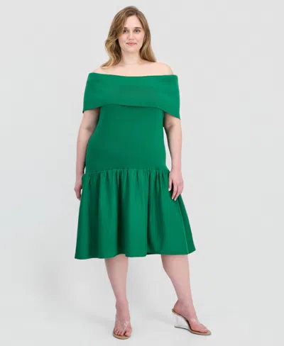 Full Circle Trends Full Corcle Trends Trendy Plus Size Marilyn Off-the-shoulder Dress In Green