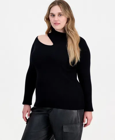 Full Circle Trends Plus Size Long-sleeve Mock-neck Cutout Top In Black