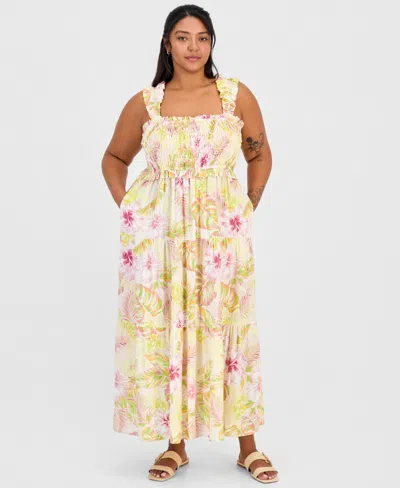 Full Circle Trends Plus Size Poof Strap Square Neck Rayon Dress In Multi