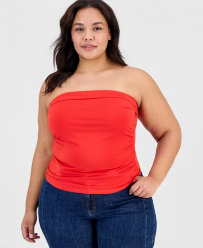 Full Circle Trends Plus Size Pull-on Tube Top In Red
