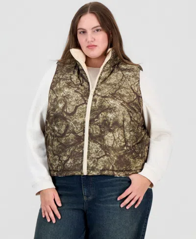 Full Circle Trends Plus Size Reversible Sherpa Puffer Vest In Multi
