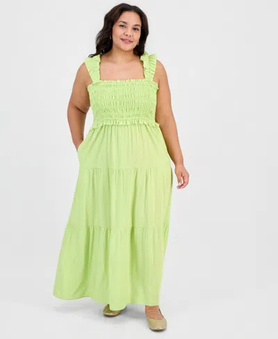 Full Circle Trends Plus Size Smocked Bodice Sleeveless Maxi Dress In Multi