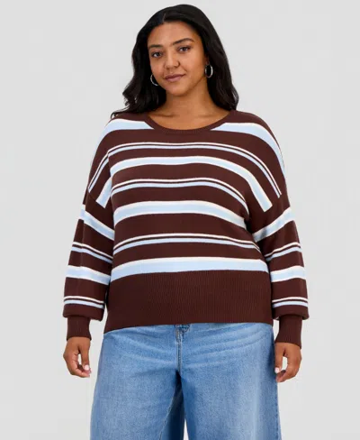 Full Circle Trends Plus Size Striped Crewneck Long-sleeve Sweater In Multi