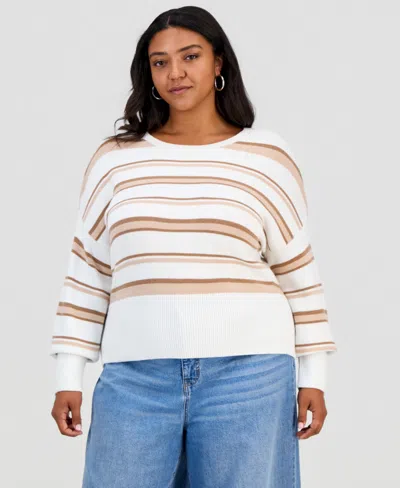 Full Circle Trends Plus Size Striped Crewneck Long-sleeve Sweater In Multi