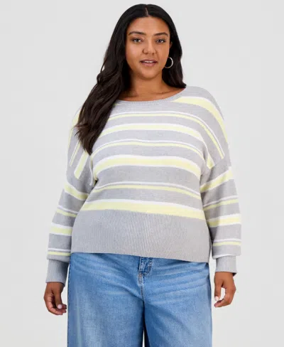 Full Circle Trends Plus Size Striped Crewneck Long-sleeve Sweater In Multi
