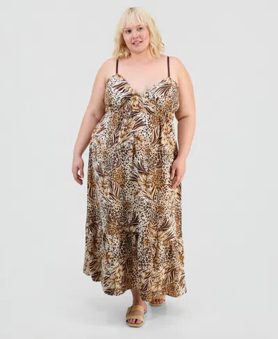 Full Circle Trends Trendy Plus Printed Empire-waist Peplum-hem Dress