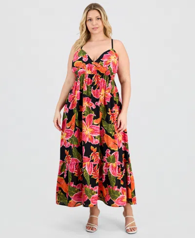 Full Circle Trends Trendy Plus Printed Empire-waist Peplum-hem Dress In Multi