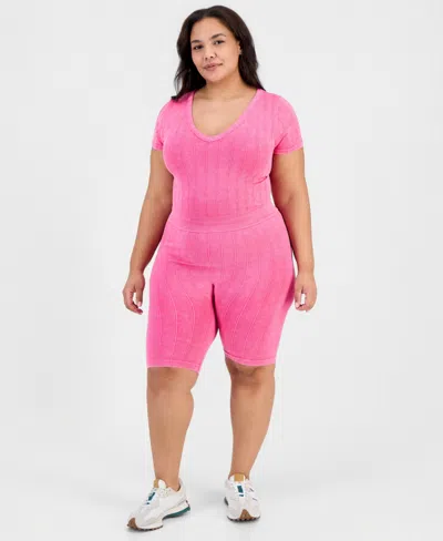 Full Circle Trends Trendy Plus Seamless Ribbed Pull-on Shorts In Multi
