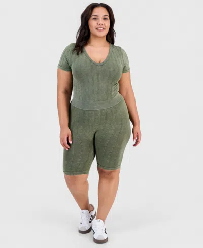 Full Circle Trends Trendy Plus Seamless Ribbed Pull-on Shorts In Multi