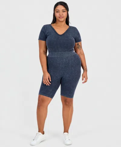 Full Circle Trends Trendy Plus Seamless Ribbed Pull-on Shorts In Multi