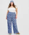 Full Circle Trends Trendy Plus Size Bandana-print Pull-on Pants In Blue