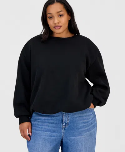 Full Circle Trends Trendy Plus Size Bubble-hem Sweatshirt In Black