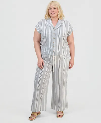 Full Circle Trends Trendy Plus Size Cap-sleeve Shirt & Drawstring Pants Set