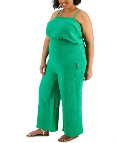 Full Circle Trends Trendy Plus Size Cargo Jumpsuit In Bright Green