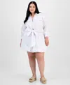 Full Circle Trends Trendy Plus Size Collared Tie-hem Shirt & Bubble-hem Skirt In White