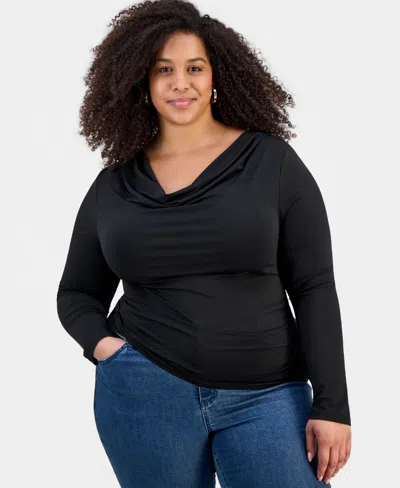 Full Circle Trends Trendy Plus Size Cowlneck Jersey Top In Black