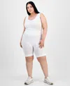 Full Circle Trends Trendy Plus Size Mixed Stitch Crop Top & Bike Shorts Set