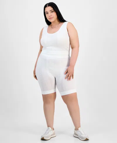 Full Circle Trends Trendy Plus Size Mixed Stitch Crop Top & Bike Shorts Set