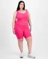 Full Circle Trends Trendy Plus Size Mixed Stitch Crop Top & Bike Shorts Set