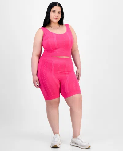 Full Circle Trends Trendy Plus Size Mixed Stitch Crop Top & Bike Shorts Set