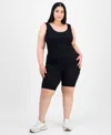 Full Circle Trends Trendy Plus Size Mixed Stitch Crop Top & Bike Shorts Set