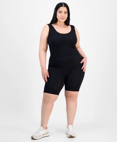Full Circle Trends Trendy Plus Size Mixed Stitch Crop Top & Bike Shorts Set