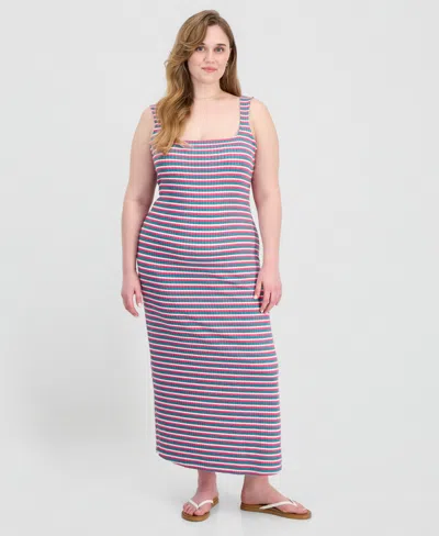 Full Circle Trends Trendy Plus Size Printed Ribbed Knit Sleeveless Maxi Dress In Multi