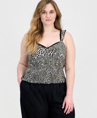 Full Circle Trends Trendy Plus Size Printed Smocked Sleeveless Top In Animal Print