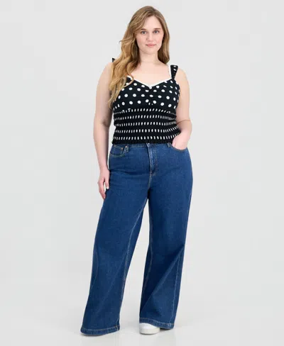 Full Circle Trends Trendy Plus Size Printed Smocked Sleeveless Top In Black