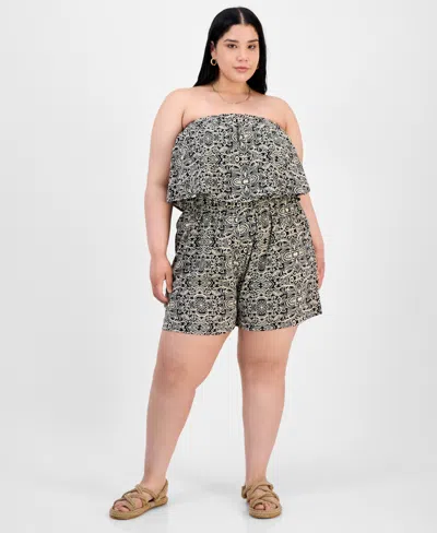 Full Circle Trends Trendy Plus Size Printed Strapless Romper