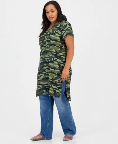 Full Circle Trends Trendy Plus Size Printed V-neck Tunic In Green