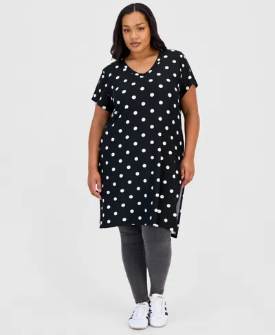 Full Circle Trends Trendy Plus Size Printed V-neck Tunic In Black