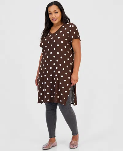 Full Circle Trends Trendy Plus Size Printed V-neck Tunic In Multi